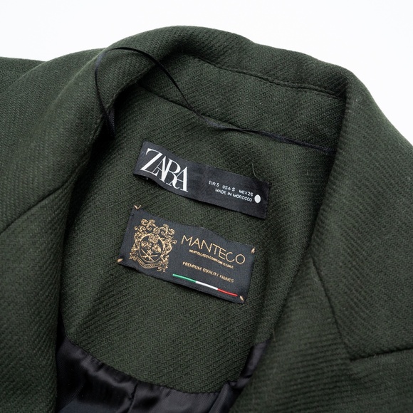 size S Zara Billiard Green Belted Wool Blend Coat Buckle Jacket - Picture 4 of 5